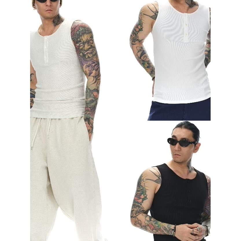 American Henry Collar Colete Masculino Street Wear Apertado Stretch Sem Mangas Camiseta Ice Silk Rosca de Secagem Rápida