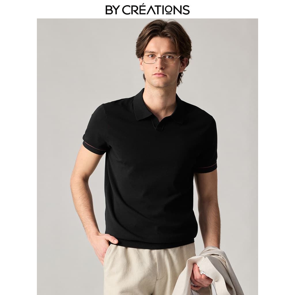 Baipin italiano gaivota colarinho cor-bloqueando camisa POLO de malha masculina 2026 primavera verão negócios Casual res