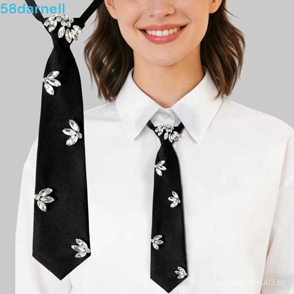 Gravata De Strass DARNELL , Longa Preta Estilo Coreano , Versátil JK Brilhante Decoração Camisa Feminina