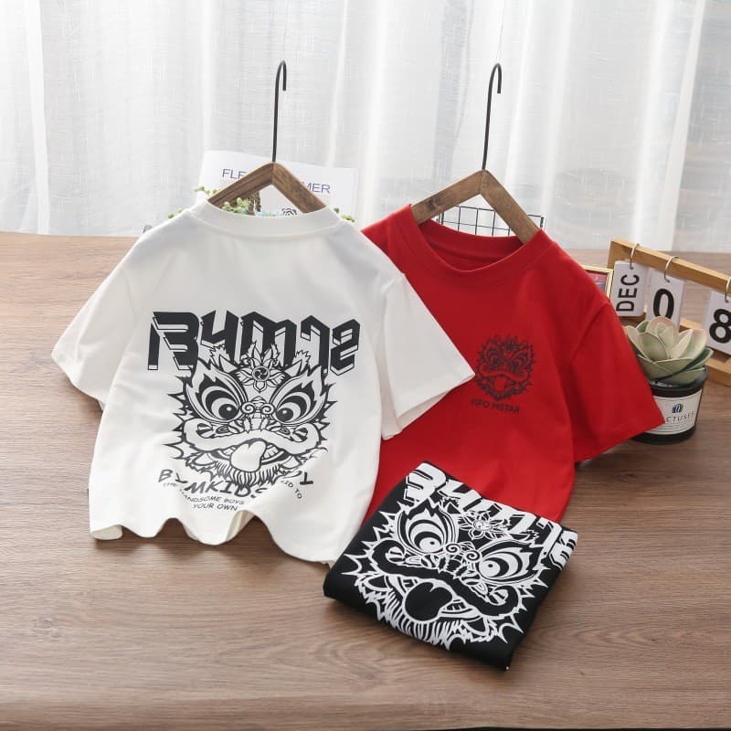 Camiseta infantil de manga curta verão 2026 médio grande moda infantil estilo chinês desenho animado roupas infantis sol