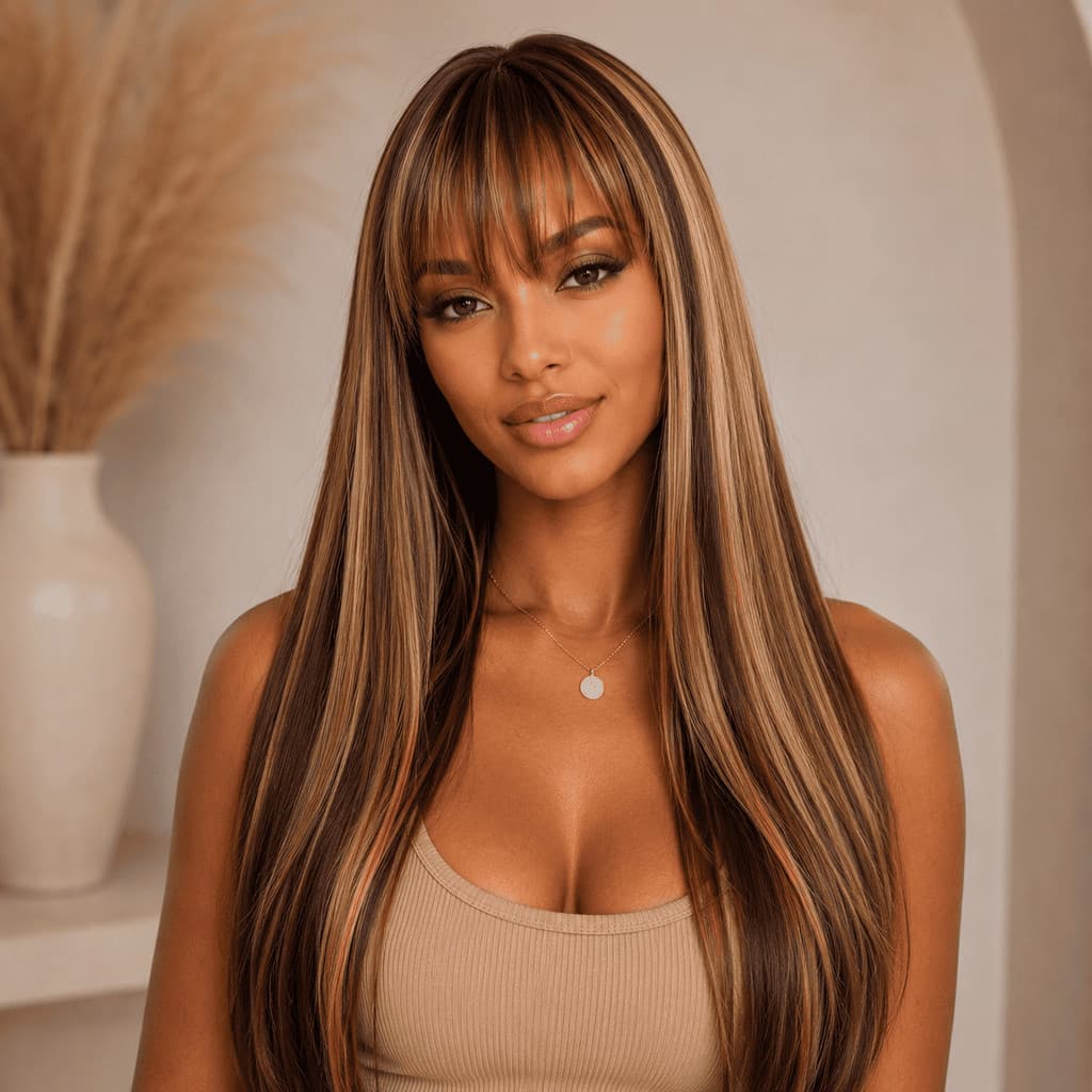 Peruca Lisa Lace Com Franja Longa Linha Popular Fibra Camadas 60cm 280g TOP HAIR KAYANE-R10/27