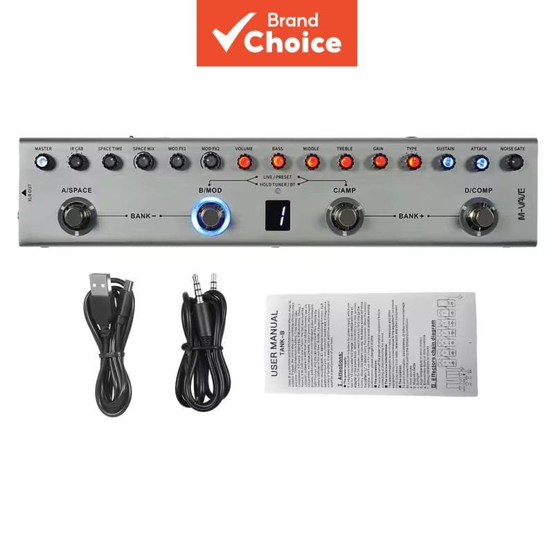 Pedal de Efeitos Multiuso M-VAVE TANK-B 3 Bandas Equalizadores Saída Balanceada XLR 3 Delays 3 Reverbs Efeitos de Baixo