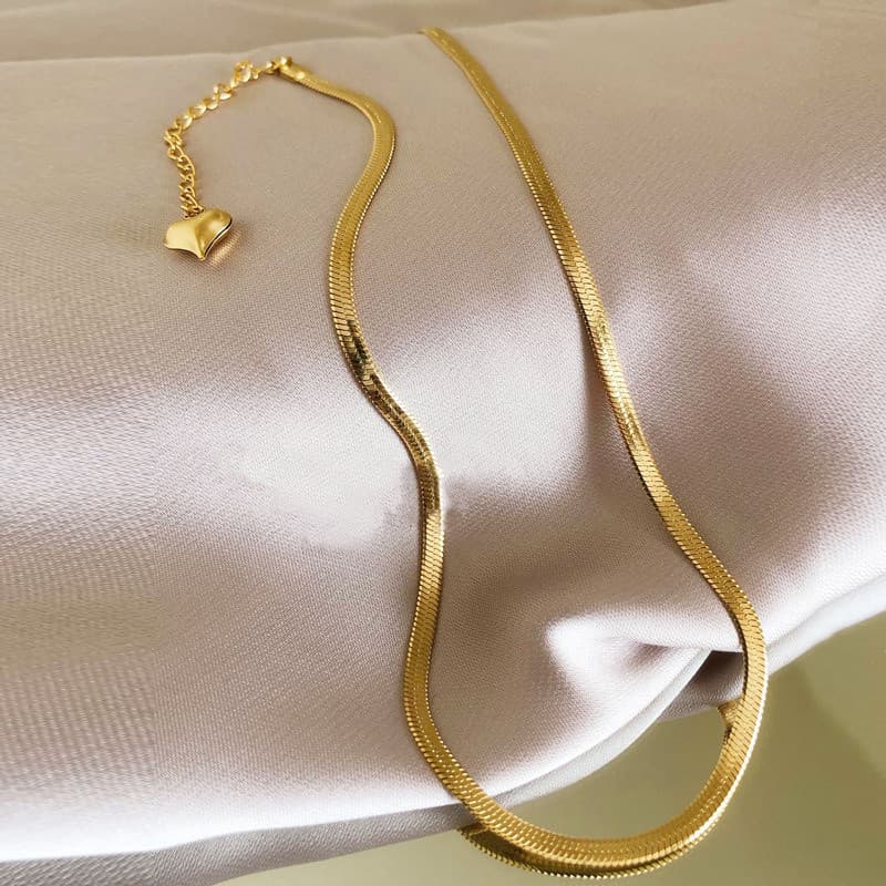 ​ Colar De Corrente De Cobra Plana-Clavícula Minimalista De Aço Inoxidável , Joias Nuas De Luxo Estilo Europeu Feminino