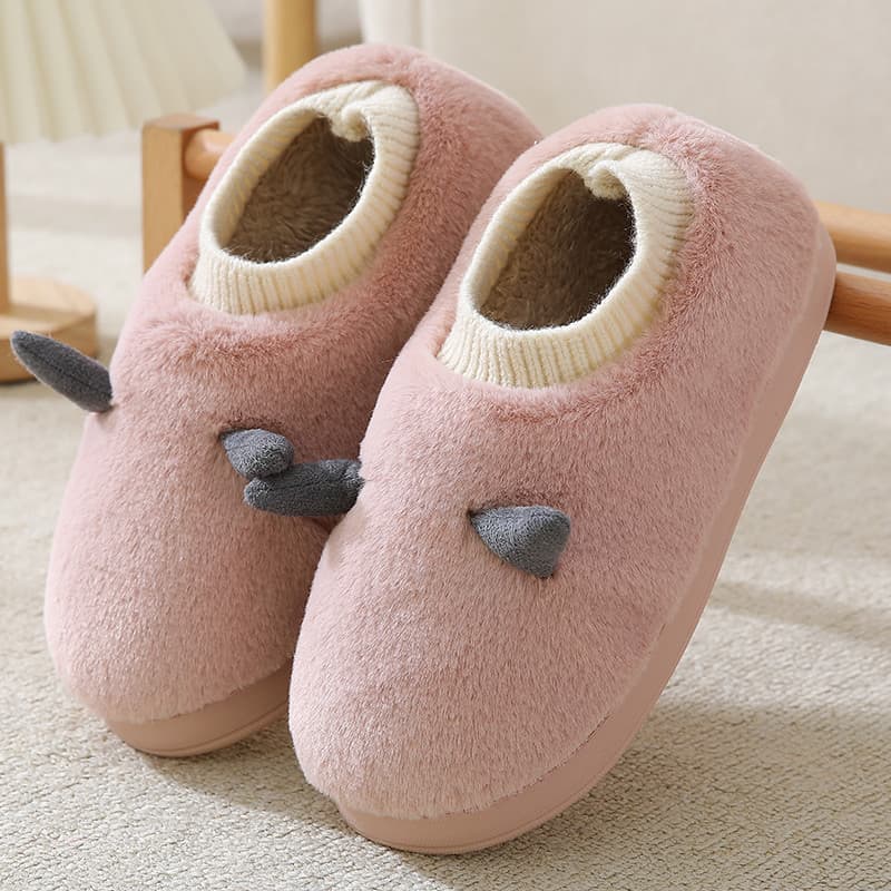 Chinelos de algodão de salto com tudo incluído inverno bonito menina coração casa interior quente peludo de sola grossa