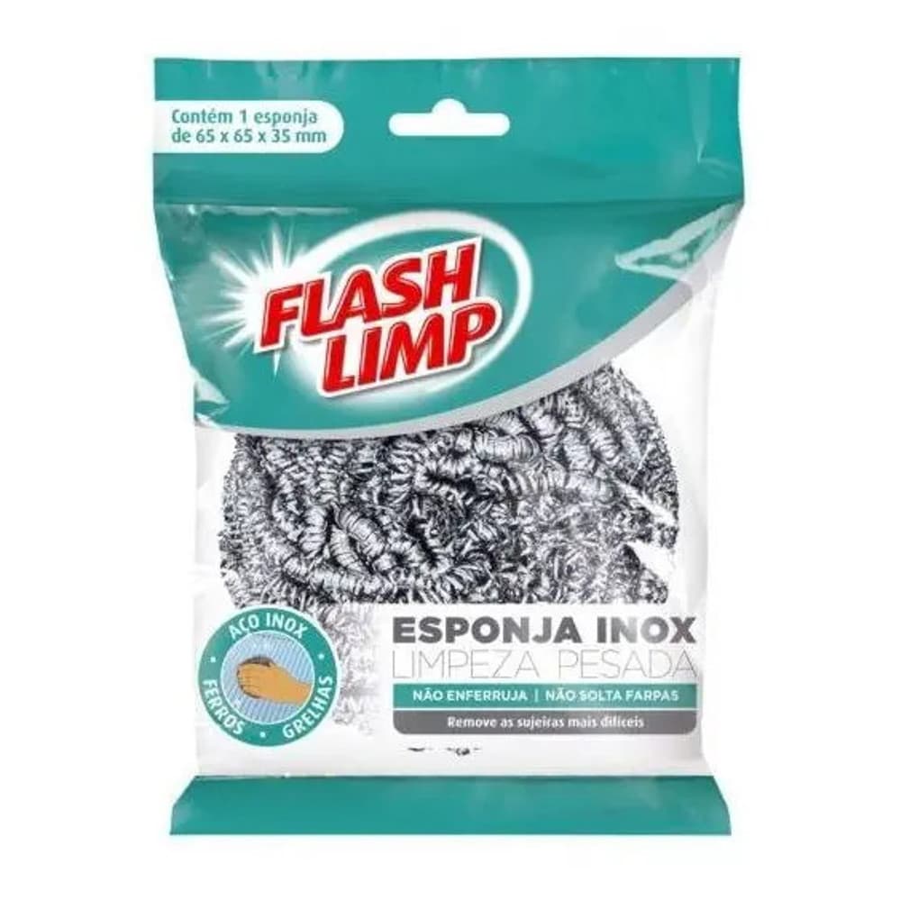 Esponja de Aço Inox Limpeza Pesada Flash Limp Multiuso Resistente Alta Durabilidade