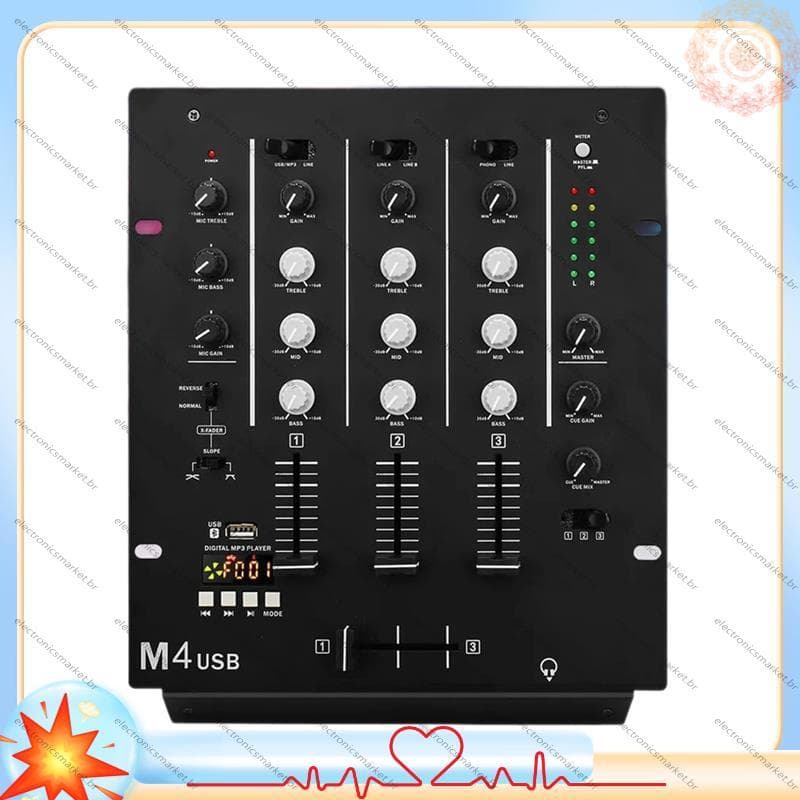 🌹DJ Mixer De 3 Canais Com Interface De Áudio Integrada Bandas Para Barra De Palco KTV Console De Mixagem De