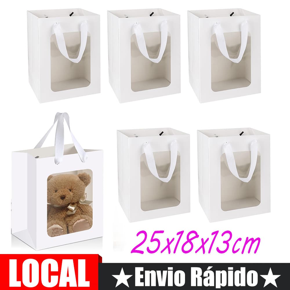 5 sacolas com visor e alça de nylon - 25x18x13cm