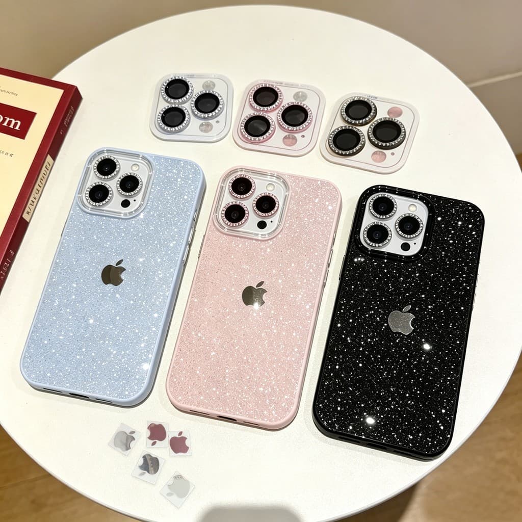 Capa De Telefone Com Glitter Macio Para iPhone 17 16 Pro Max 16 Plus 17 16 15 15 14 11 12 13 11Pro Escudo De Câmera De C