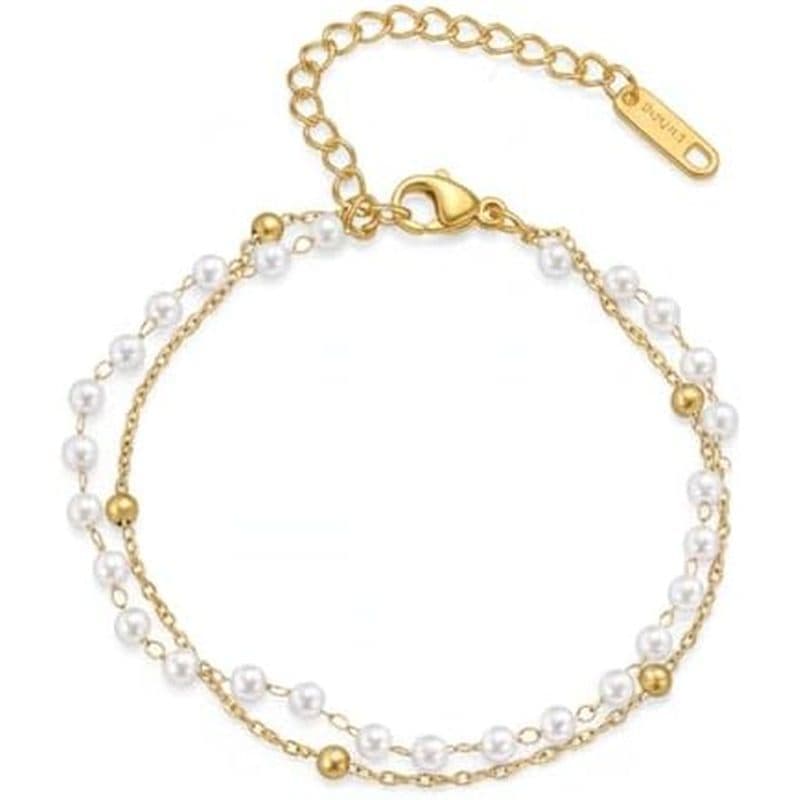 Pulseira Solza Banhada A Ouro De 2 Camadas – Corrente Em Ajustáveis De Aço Inoxidável Com Contas De 3 Mm , Joias Não Man