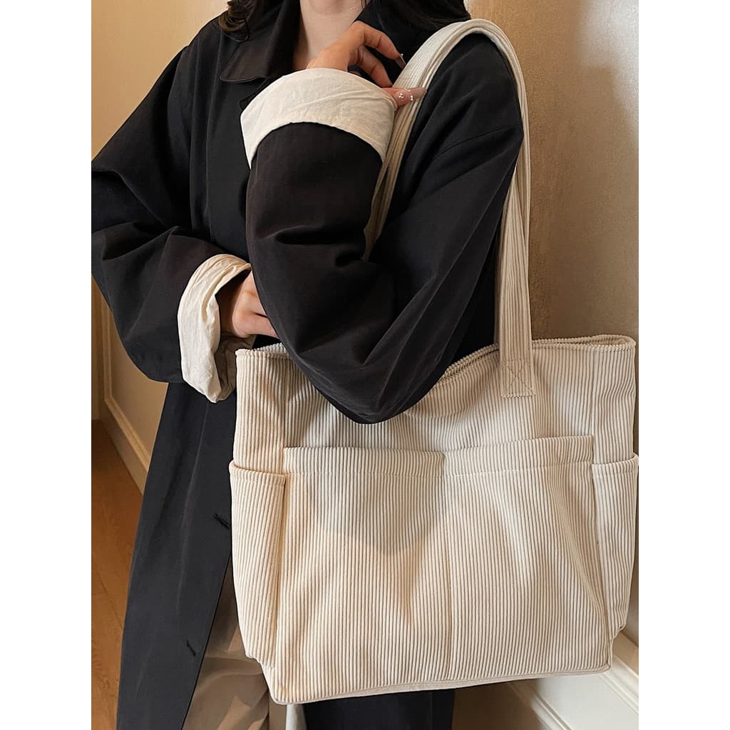2025 outono inverno novo estilo veludo bolsa de ombro feminino versão coreana ins Retro listrado saco de lona grande cap