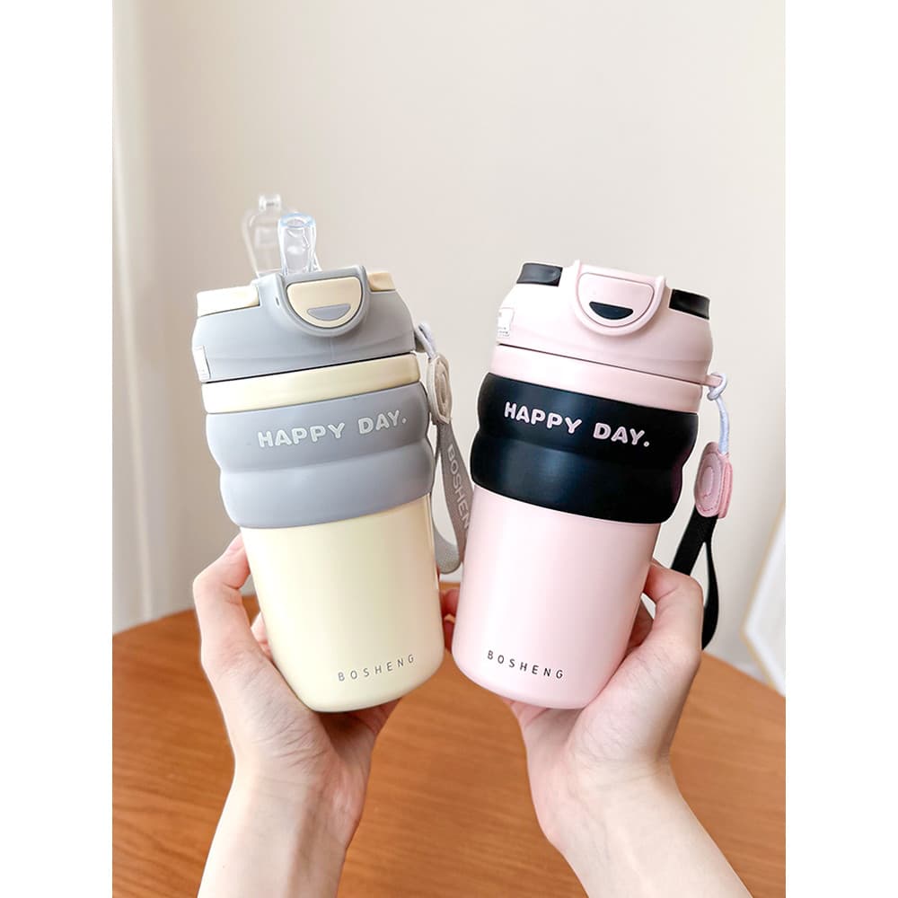Copo térmico duplo para beber, copo de café de alta qualidade, portátil, acompanhando palha, copo de água feminino, aço