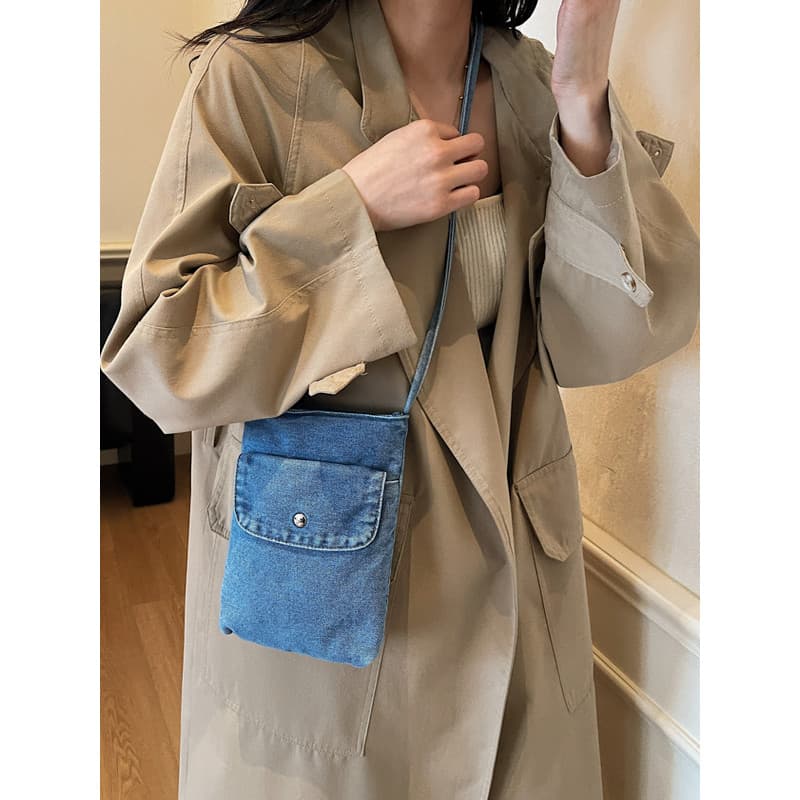Denim saco do telefone móvel feminino 2025 novo estilo denim ombro saco do mensageiro High-End diário All-Match Commuter