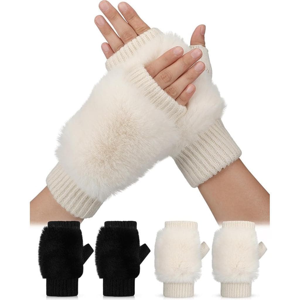 SATINIOR 2 Pares de Luvas de Lã Sem Dedos para Mulheres, Luvas de Pelo, Aquecedores de Pulso, Presente de Dia dos Namora