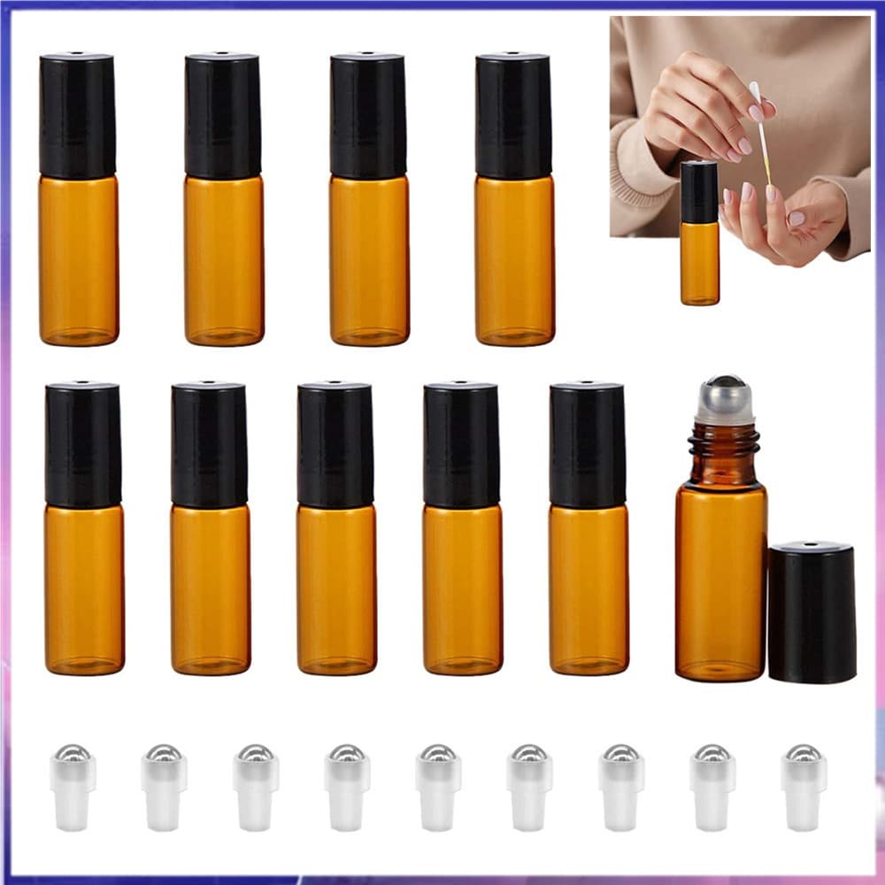 Frasco vazio de vidro âmbar de 5ml com aplicador, frascos de óleo essencial Roll-On de 10-40, brilho labial de Perfume