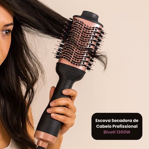 Escova Secadora Profissional 1300W Bivolt: Alisar Dar Brilho Reduzir Frizz