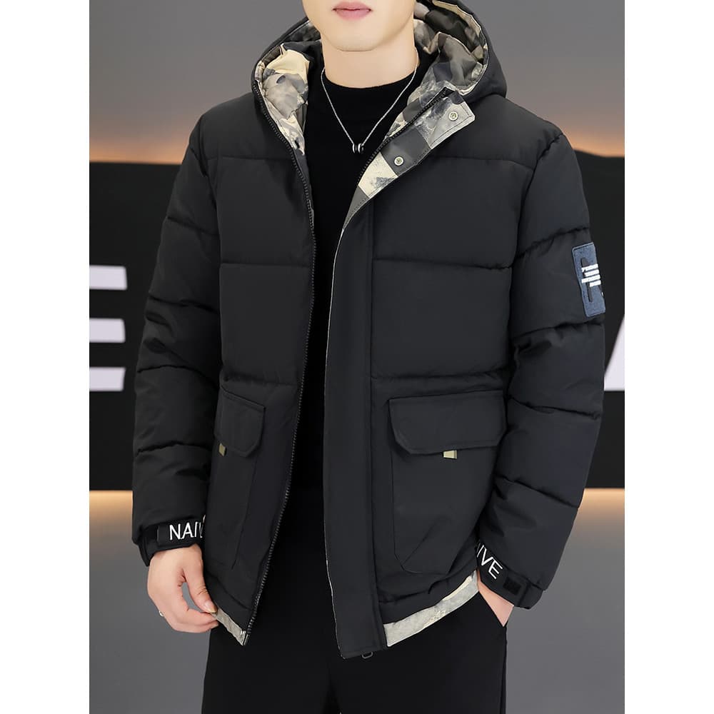 W inverno forro de lã grosso acolchoado jaqueta masculina acolchoada com capuz à prova de vento frio quente Casual inver