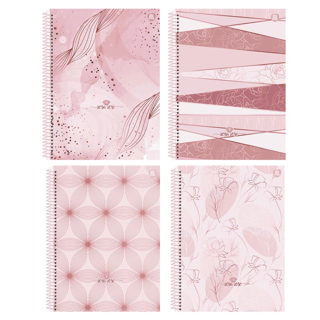 Caderno Universitário 10 Matérias 160 Folhas Rosa Rose Animativa