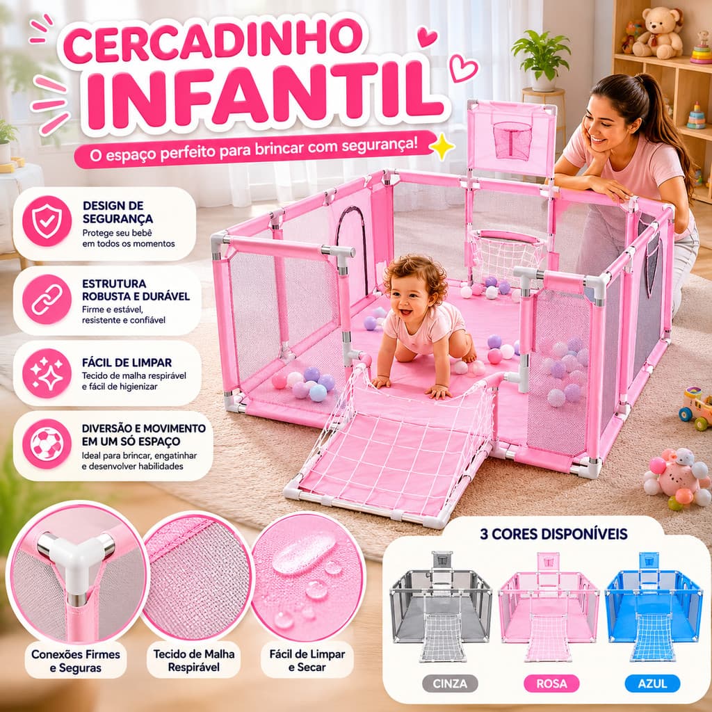 Cercadinho Bebê Chiqueirinho grande infantil portátil grade proteção seguro bebê criança menino menina diversão
