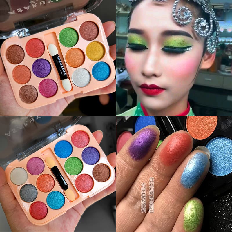 Desempenho estudante palco maquiagem paleta de sombra perolada Glitter destaque fino Flash rosa vermelho azul roxo verde