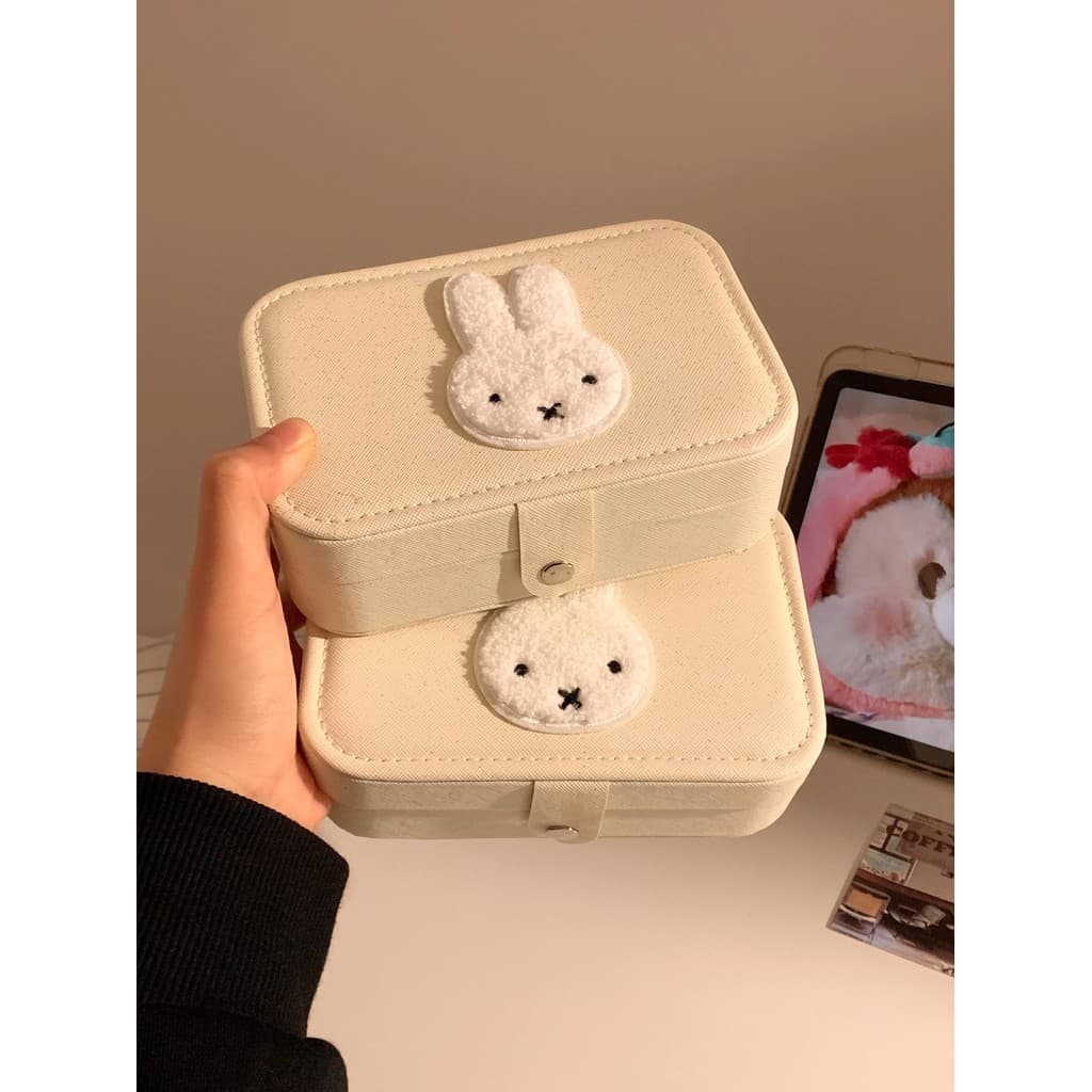 Bonito Miffy coelho caixa de jóias feminino portátil grande capacidade brincos de viagem anel colar mão caixa de armazen