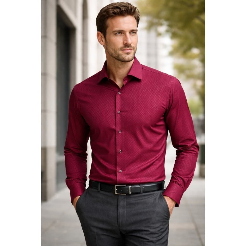 Camisa Social Slim Fit Masculina Manga Longa de Negócios Elegante com Estampa Discreta para Escritório e Trabalho