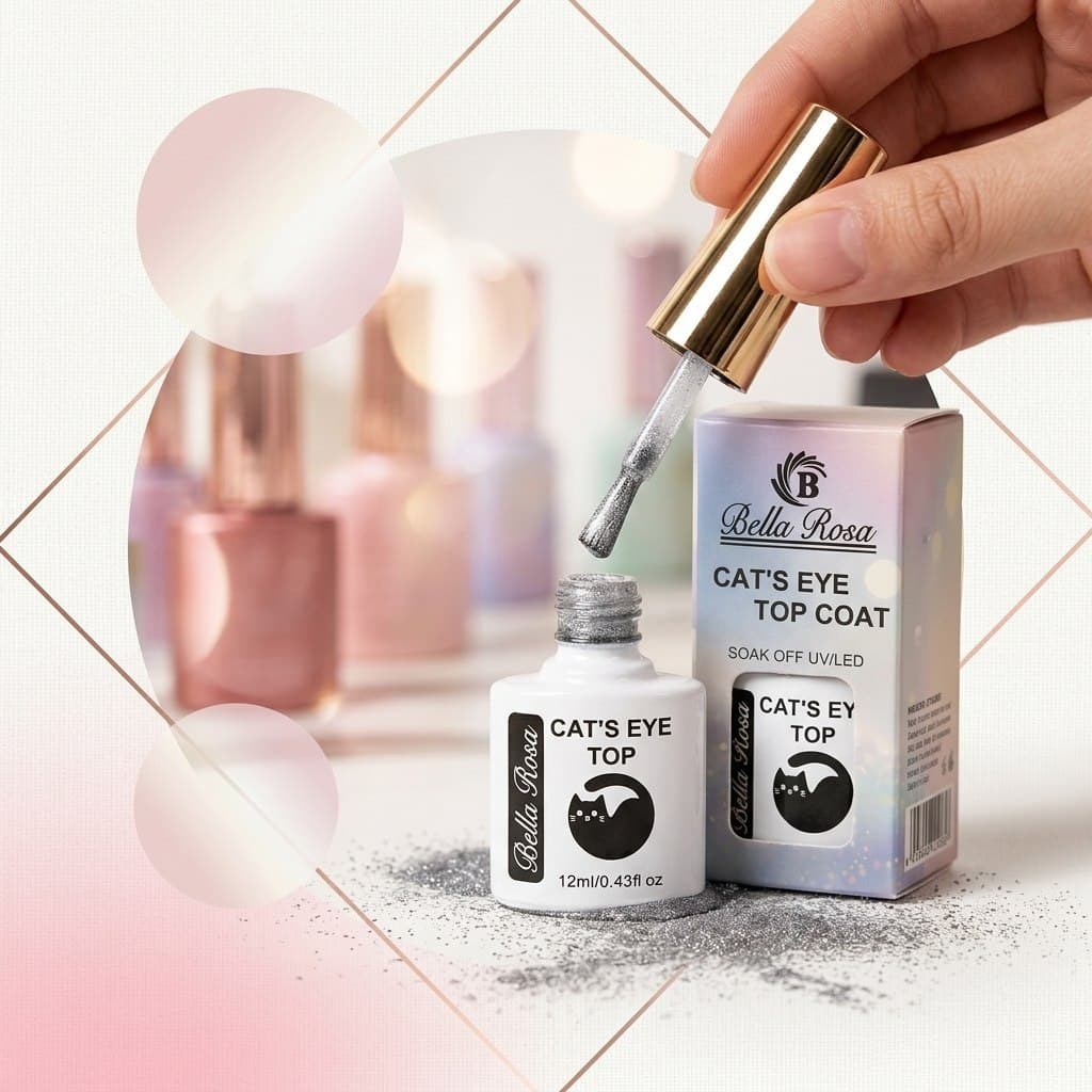 Top Coat Magnético Olho de Gato Bella Rosa 12ml UV LED Selante Unhas Gel Brilho Intenso