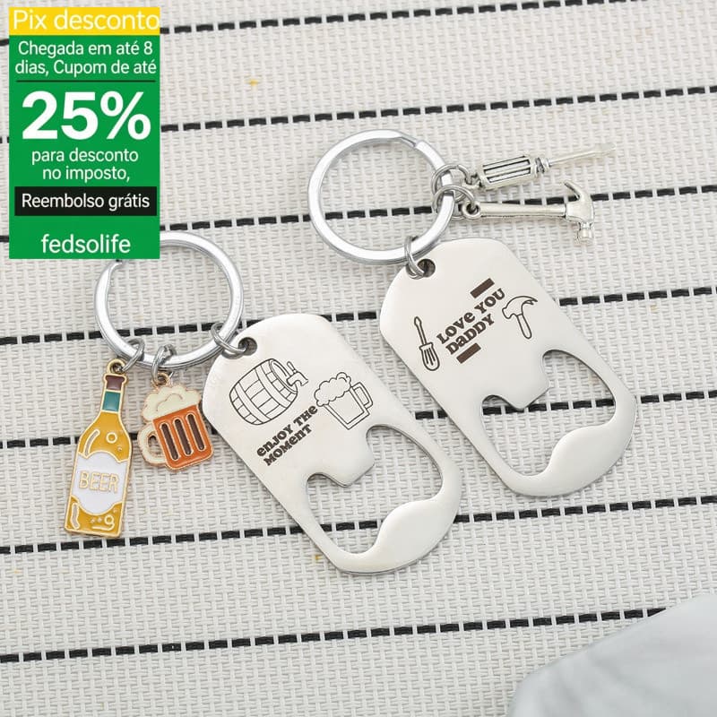 Fedsolife Chaveiro de Metal Personalizado - Abridor em Aço Inox Estilo Garrafa Luxo