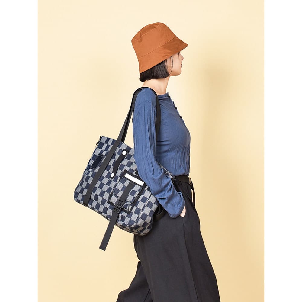 Checkerboard sacola feminina xadrez saco Denim 2026 ombro Commuter saco primavera verão grande capacidade Crossbody saco