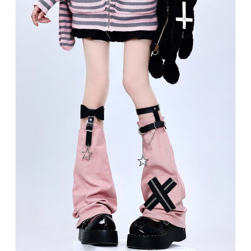 X-LARANJA japonês y2k cruz corrente fivela de couro perna capa escuro Punk pilha meias jk cultura asiática outono invern
