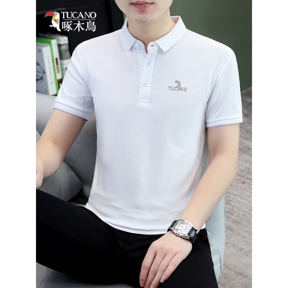 Woodpecker verão camisa POLO masculina juventude negócios Casual lapela manga curta camiseta magro-ajuste frisado algodã