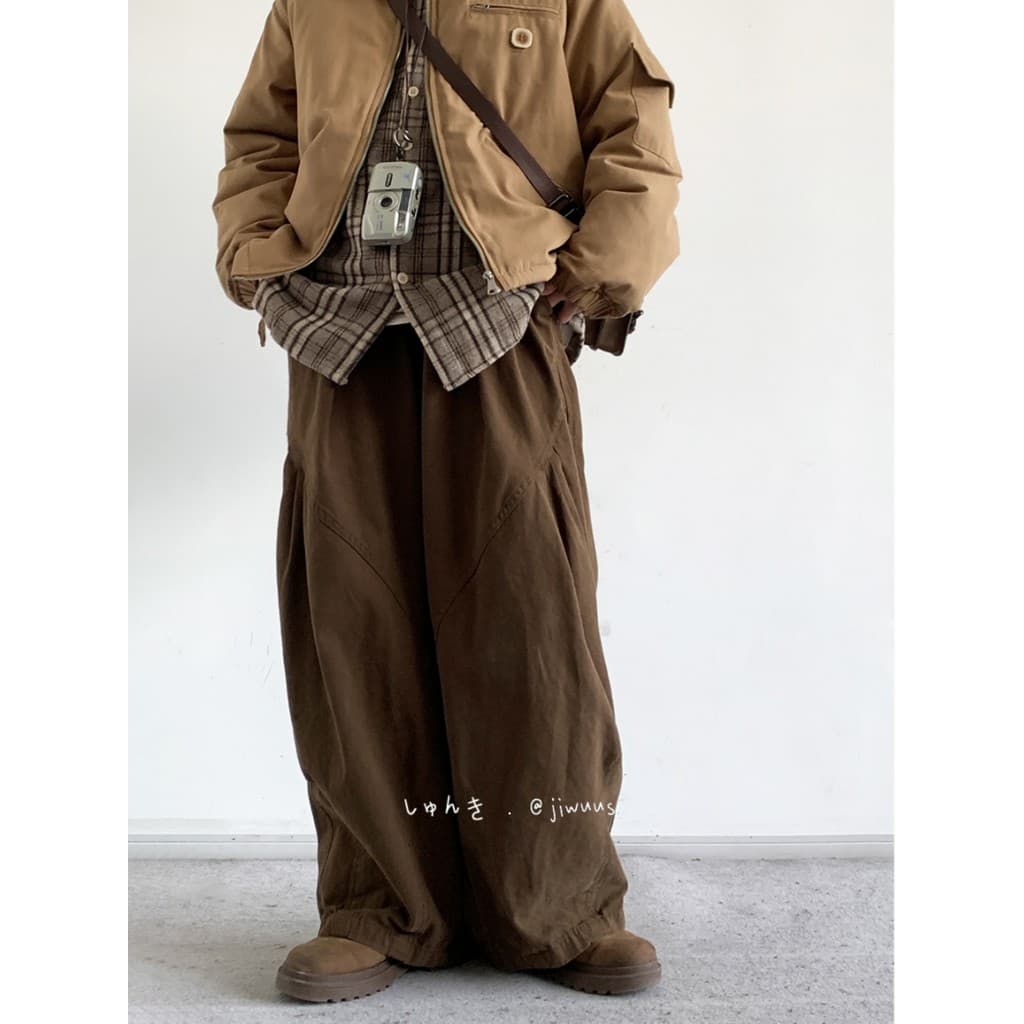Cityboy primavera outono japonês Retro plissado macacão meninos meninas solto Melade em linha reta Casual calças comprid