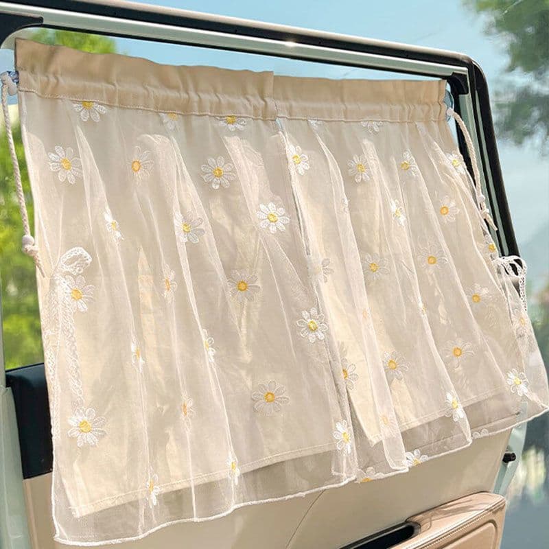 Pára-sol do carro pendurado ventosa renda margarida multifuncional protetor solar isolamento térmico carro dupla camada