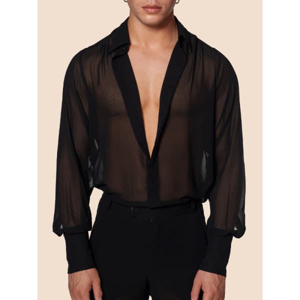 Camisa Masculina De Manga Comprida Com Gola De Malha
