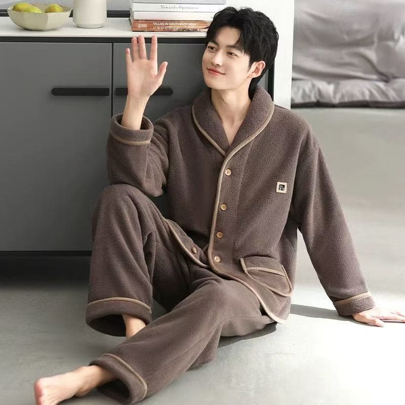 Dream [Antiestático] Pijamas Masculinos Inverno Coral Fleece Engrossado Plus Fleece Masculino Outono Inverno Flanela Est