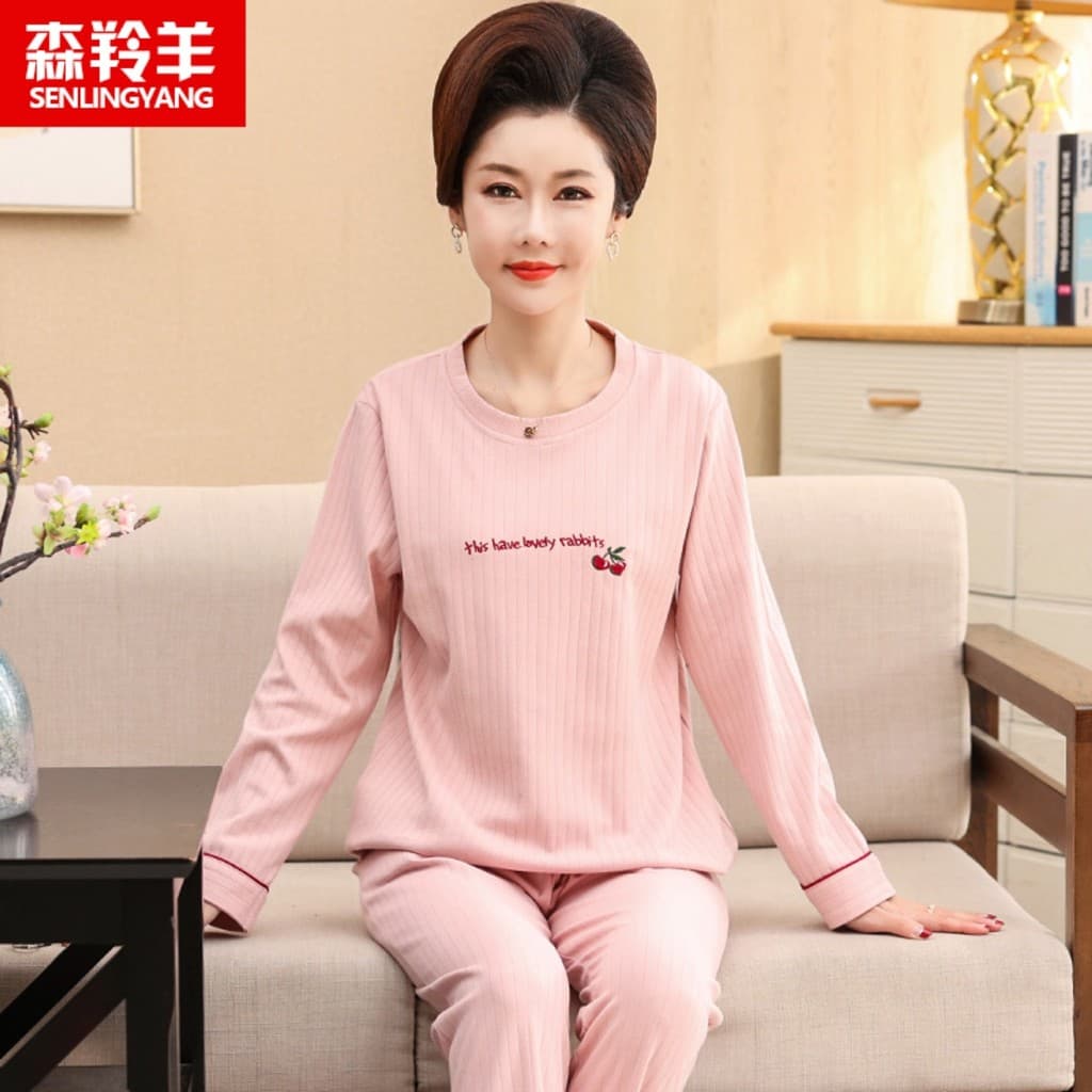 Plus Size pijamas femininos primavera outono puro algodão manga comprida Casual doce algodão outono inverno meia-idade m