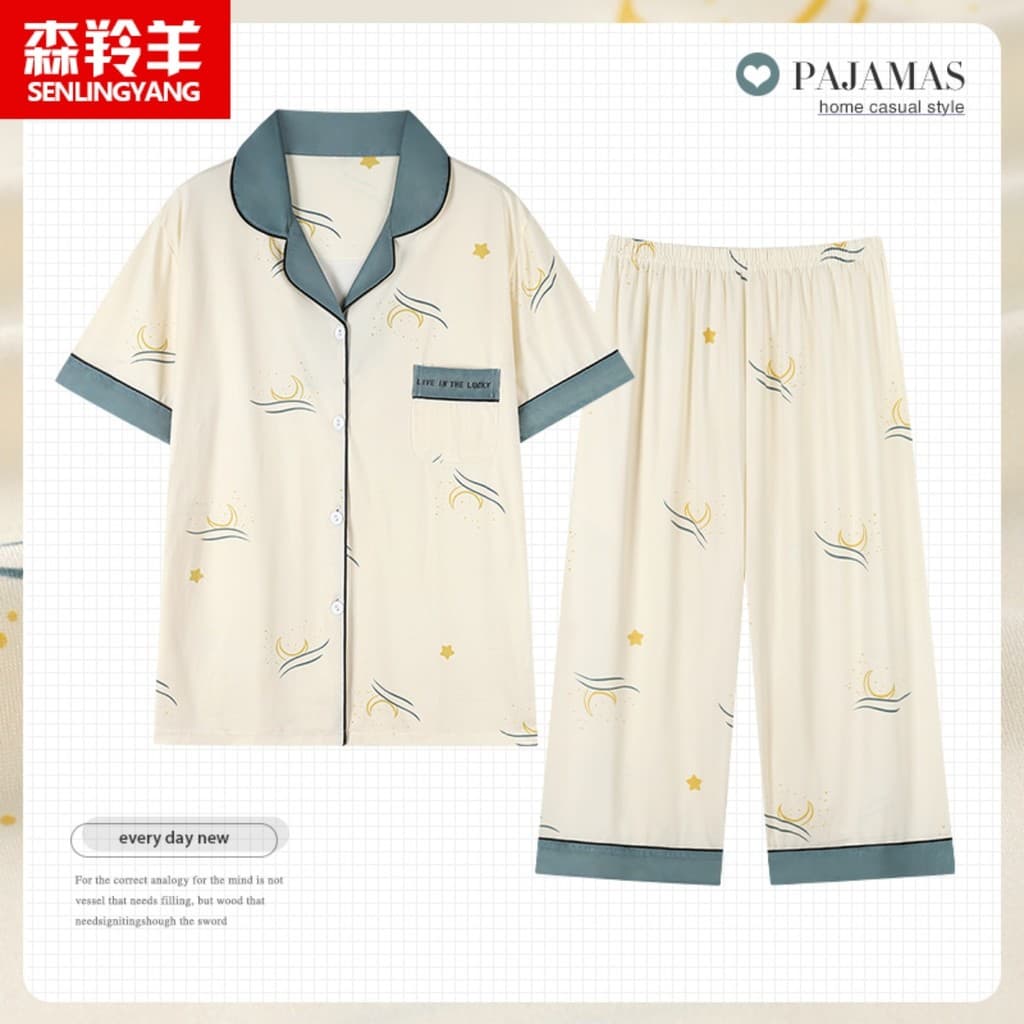 Mãe de manga curta calças cortadas pijamas feminino verão puro algodão 2024 novo estilo Cardigan Homewear verão terno de