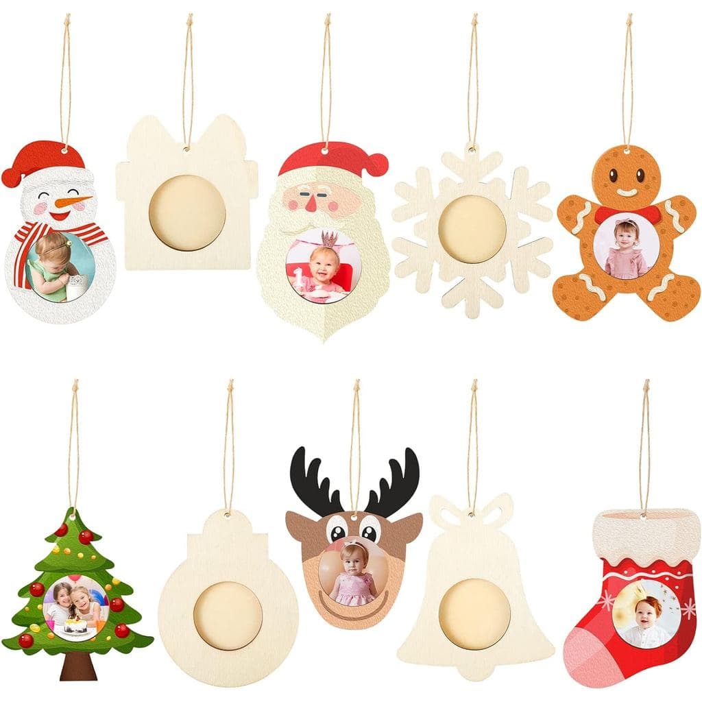 40 Peças de Enfeites de Natal DIY para Molduras de Fotos, Mini Molduras de Madeira Não Acabadas, Enfeites para Pendurar
