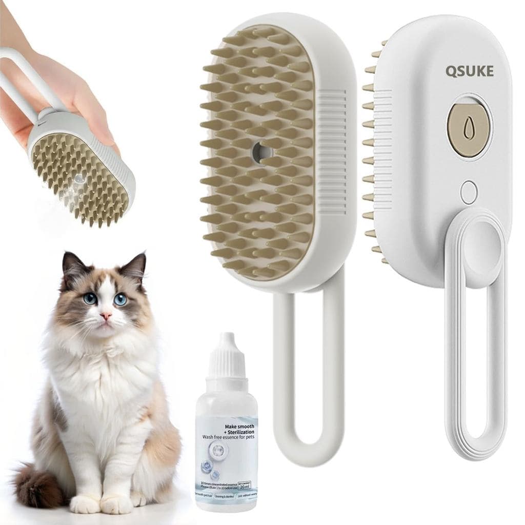 Escova a Vapor para Gatos, 3 em 1, Escova a Vapor Recarregável Antiestática para Gatos, Escova Multifuncional para Remoç