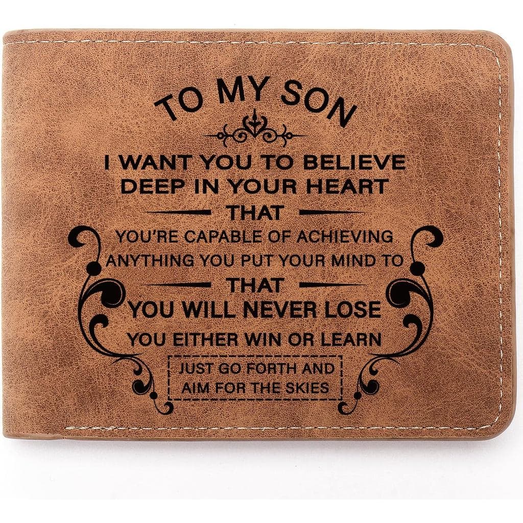 Presentes para Meu Filho, Carteira de Couro para Homens, Carteira de Couro Personalizada com Gravação, Presentes de Aniv