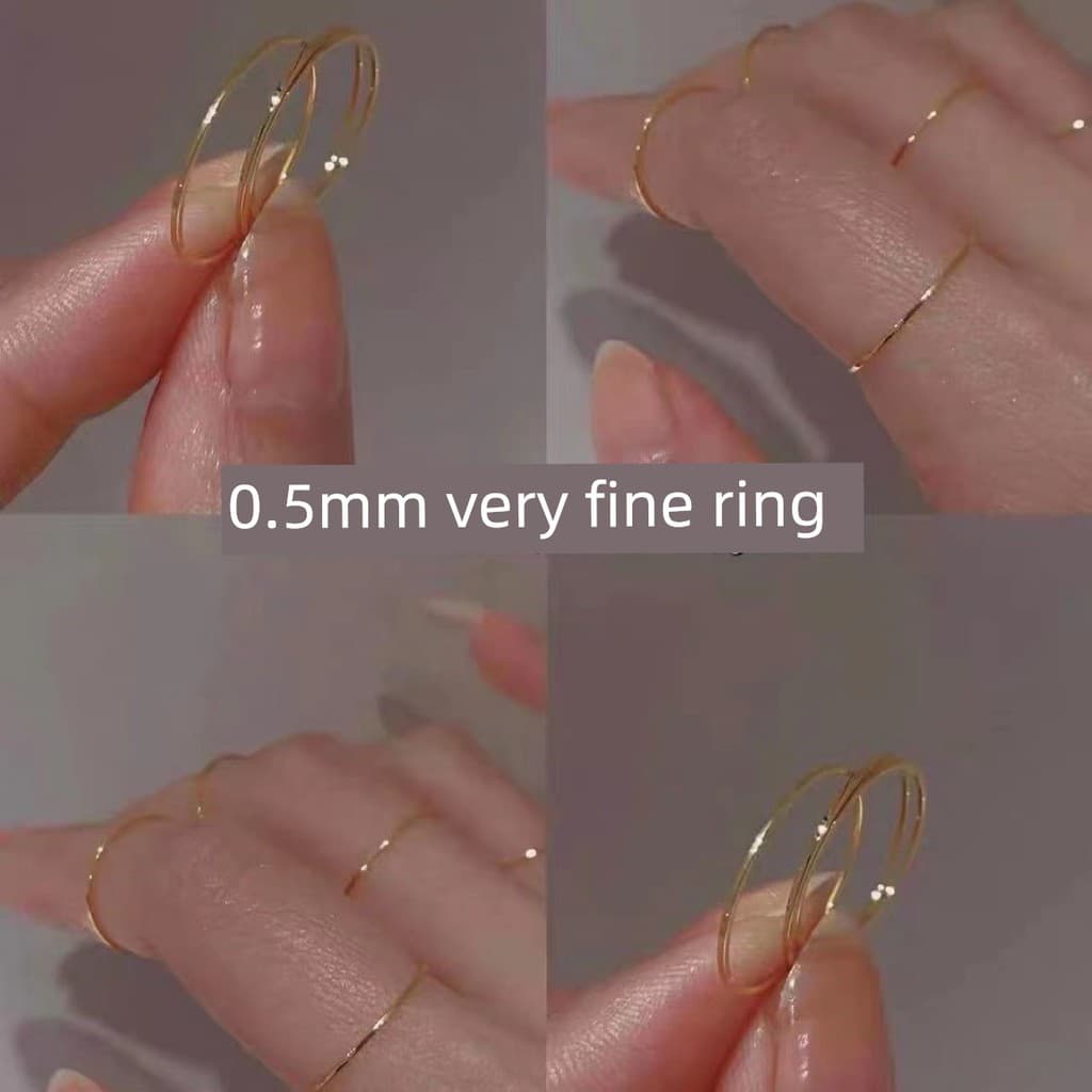 anel solitario anel Ultra-fino 0.5mm anel liso anel de ouro feminino empilhamento ultra-fino titânio aço banhado a ouro