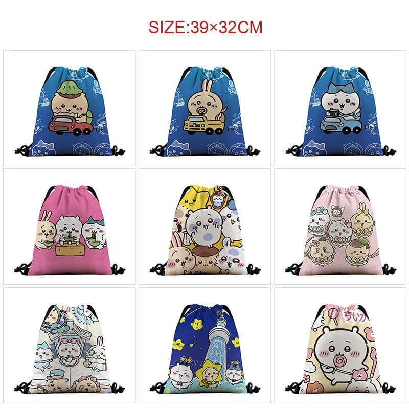 Comércio exterior chiikawa cor cheia cordão bolso dos desenhos animados Anime cordão mochila cordão saco de armazenament