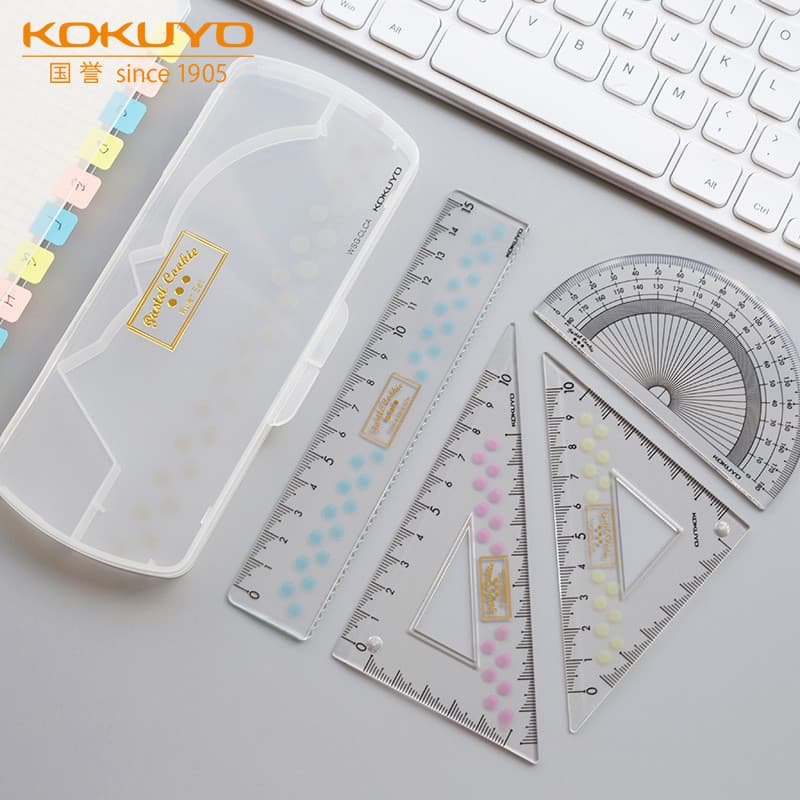 Japão japão kokuyo kokuyo régua conjunto multifuncional transparente transferidor triângulo régua de plástico 15cm régua