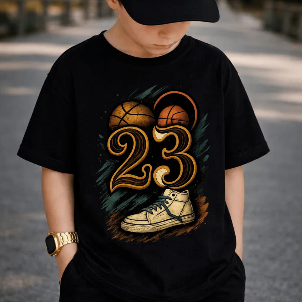 Camiseta Infantil e Juvenil Estampada 23 Basquete 100% Algodão Premium Criança Personalizada Unissex Blusa Camisa
