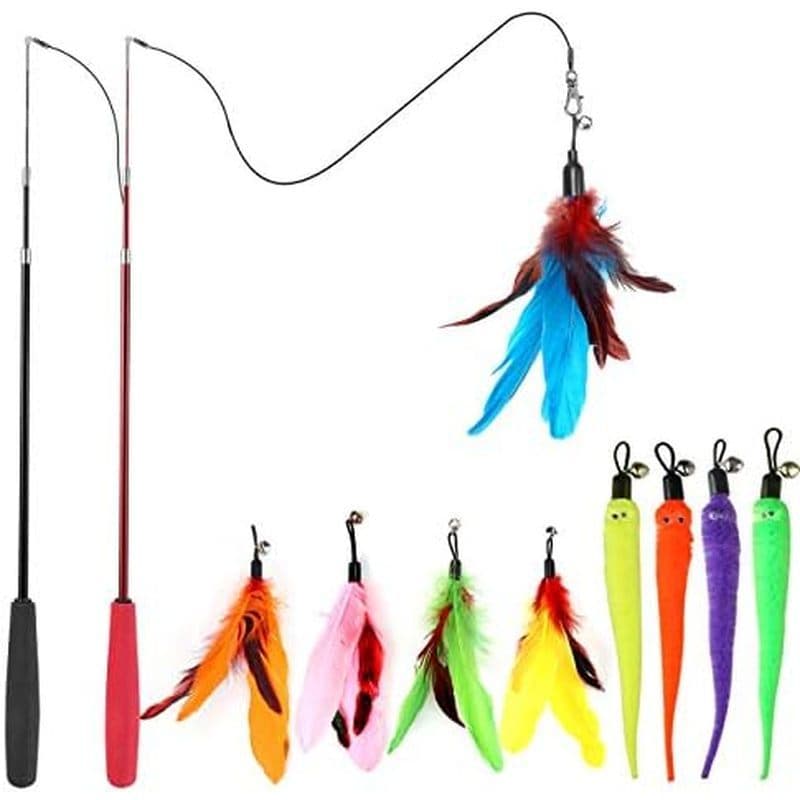 E Brinquedos Para Gatos Brinquedo Interno De Pólo Gato Varinha De Pesca Retrátil , Recargas , Gatinho Interativo 2 Pcs 9