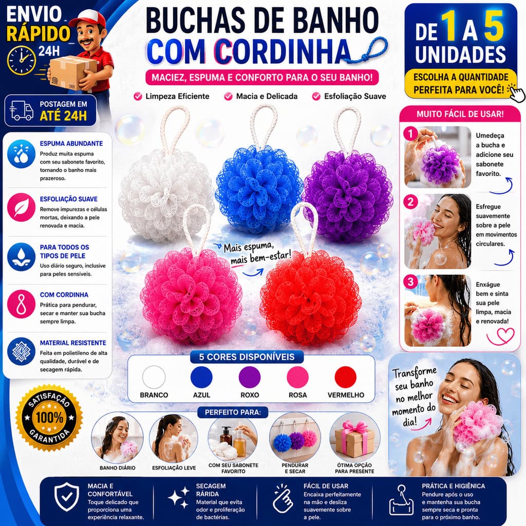 Bucha Esponjas de Banho 1 a 5 Nylon Macia Esfoliante Espuma Corporal