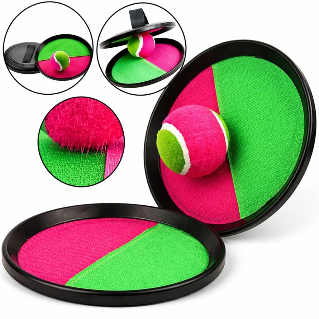 Raquete Velcro Com Bola Que Gruda Brinquedo Infantil Bate Gruda Para Praia Parque E Quintal