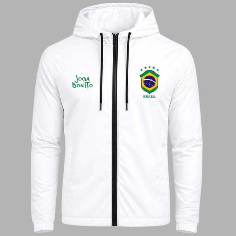 Jaqueta Corta Vento Impermeável Branco Seleção Joga Bonito Premium 100% Poliester Moto Chuva Vento Copa