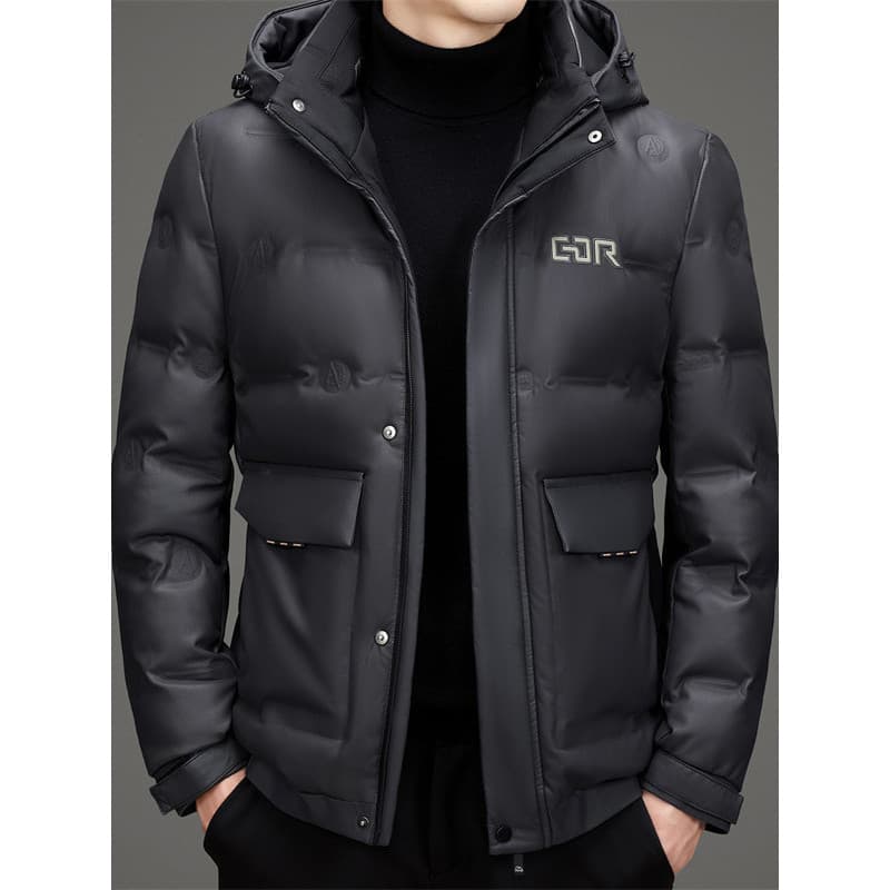 Jaqueta masculina inverno Casual Plus Size engrossado à prova de frio jaqueta quente de couro genuíno com capuz jaqueta