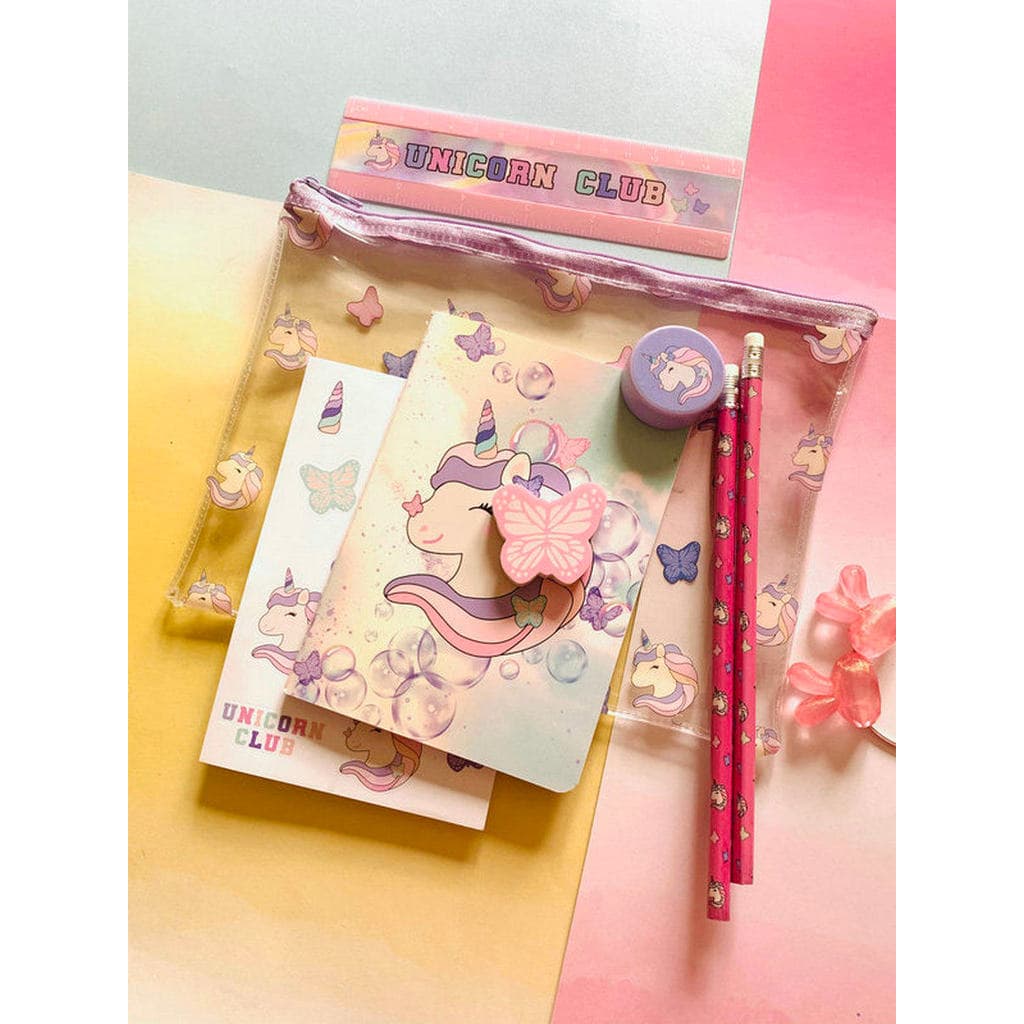 Uma peça frete grátis exportação pedido Original princesa rosa roxo série unicórnio conjunto de papelaria estojo adesivo