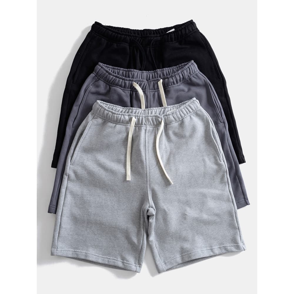 Pesado grosso puro algodão solto Shorts de perna larga de malha Sweatpants masculino esportes Terry Casual cinco pontos